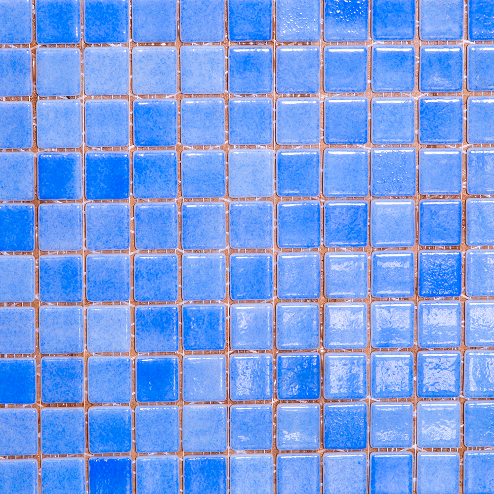 110-Plain: Swimming Pool Glass Mosaic Tile (31.7x31.7)cm, Crystal Blue
