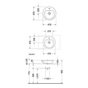 Darling: Over Counter Basin, 47cm 1Tap Hole, White