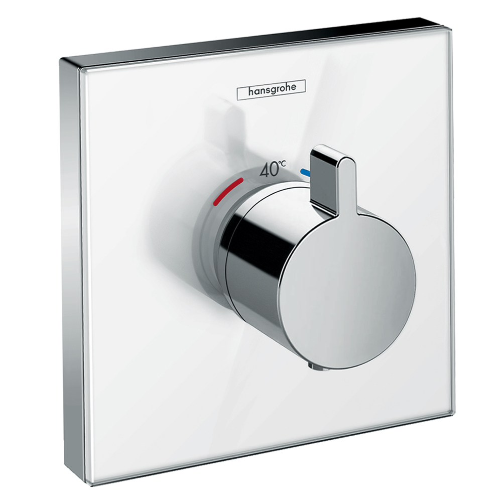 Hansgrohe Shower Select: Glass Thermostatic Mixer For Concealed Installation, Highflow; White C.P #15734400