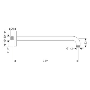 Shower Arm DN15; 38.9cm, Chrome Plated