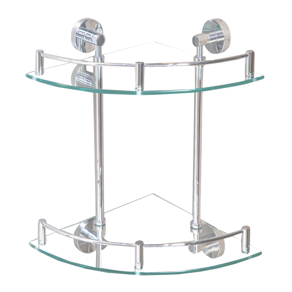 Dali: Double Corner Bathroom Shelf, Glass; Chrome Plated
