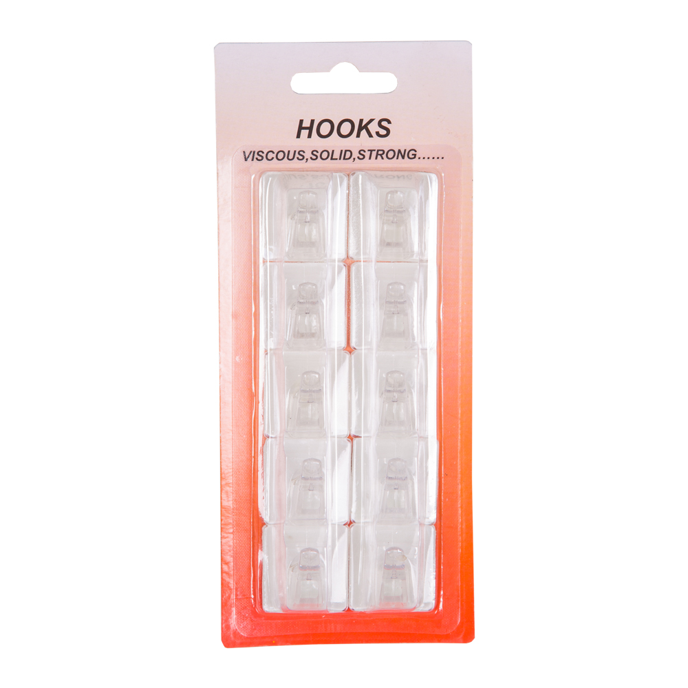 Self Adhesive Hook Set: 10pc, Clear 30mmx30mm #HK-07
