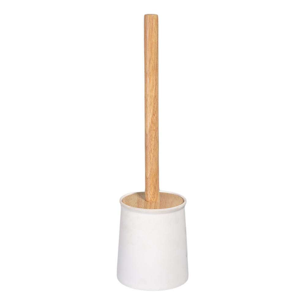 Domus HP: Toilet Brush + Holder With Wooden Handle And Lid And Resin Body; Φ9.8x37.4cm #RB16096