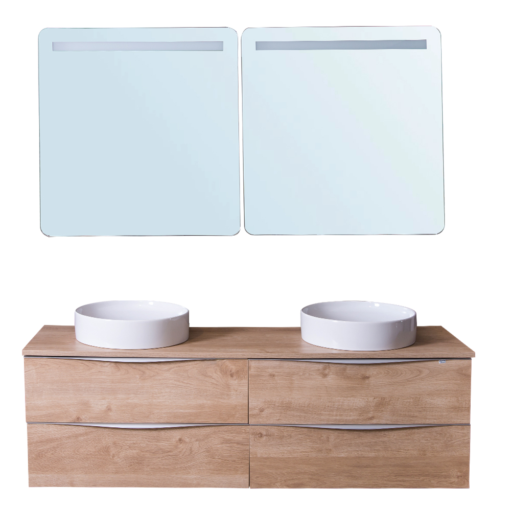 Landes: Bathroom Furniture Set: 2 Landes Cabinet, 80cm + 1 Landes Top, (160x46)cm + 2 Rotterdam Basin, 43cm
