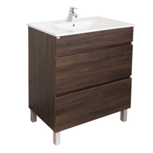 Bathroom Furniture Set: 1 Cabinet, 2 Drawers + 1 Ceramic Basin, 80cm, Wenge Natural