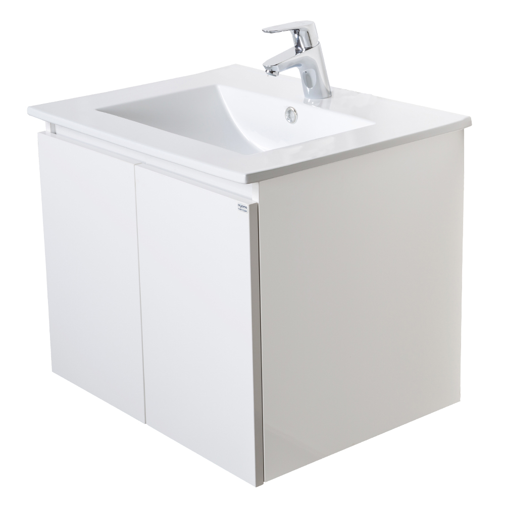 Bathroom Furniture Set: 1 Cabinet, 2 Doors + 1 Ceramic Basin, 60cm, White