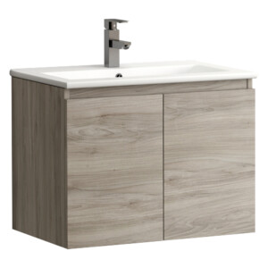 Bathroom Furniture Set: 1 Cabinet, 2 Doors + 1 Ceramic Basin, 80cm, Grey Pine