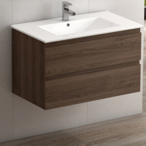 Coycama Viena Bathroom Furn Set: 1 Cabinet, 2 Drawers + 1 Ceramic Basin,60cm + Wall Hung, Wenge Natural