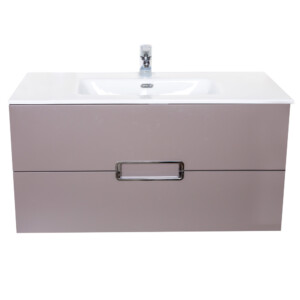 Norinco: Bathroom Furniture Set: Vanity Cabinet 2-Drawers (1000mm); Lava Stone Matt + Ceramic Basin; White Glossy: #SV-1000DB-T