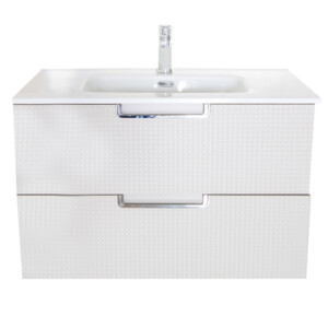 Norinco: Bathroom Furniture Set: Vanity Cabinet 2-Drawers (800mm); Tortora Matt + Ceramic Basin; White Glossy: #A-SV-800DA-T