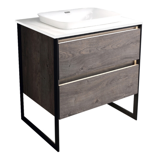 Ojans: Bathroom Furniture Set: Vanity Cabinet, 2-Drawers + Quartz Stone Top + Ceramic Basin (SN047) Ref.OJS127-800-WLN