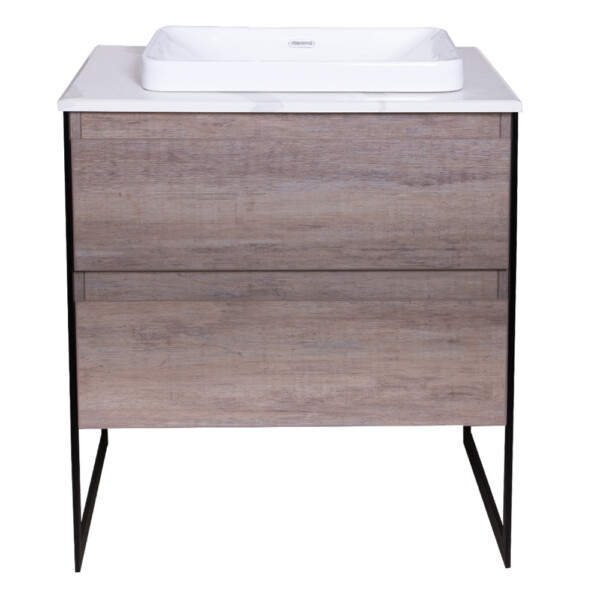 Ojans: Bathroom Furniture Set: Vanity Cabinet, 2-Drawers + Quartz Stone Top + Ceramic Basin (SN047) Ref.OJS127-800-PN