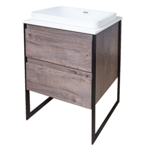 Ojans: Bathroom Furniture Set: Vanity Cabinet, 2-Drawers + Quartz Stone Top + Ceramic Basin (SN047) Ref.OJS127-600-WLN