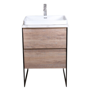 Ojans: Bathroom Furniture Set: Vanity Cabinet, 2-Drawers + Quartz Stone Top + Ceramic Basin (SN047) Ref.OJS127-600-PN