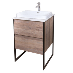 Ojans: Bathroom Furniture Set: Vanity Cabinet, 2-Drawers + Quartz Stone Top + Ceramic Basin (SN047) Ref.OJS127-600-PN