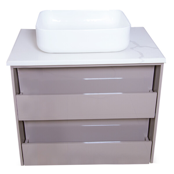 Ojans: Bathroom Furniture Set: Vanity Cabinet, 2-Drawers + Quartz Stone Top + Ceramic Basin (9391-White) Ref.OJS125-800-GG