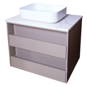 Ojans: Bathroom Furniture Set: Vanity Cabinet, 2-Drawers + Quartz Stone Top + Ceramic Basin (9391-White) Ref.OJS125-800-GG