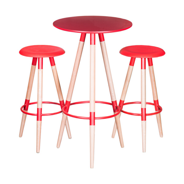 Wooden Round Bar Table (dia60cm) #218 + 2 BarStools #8087