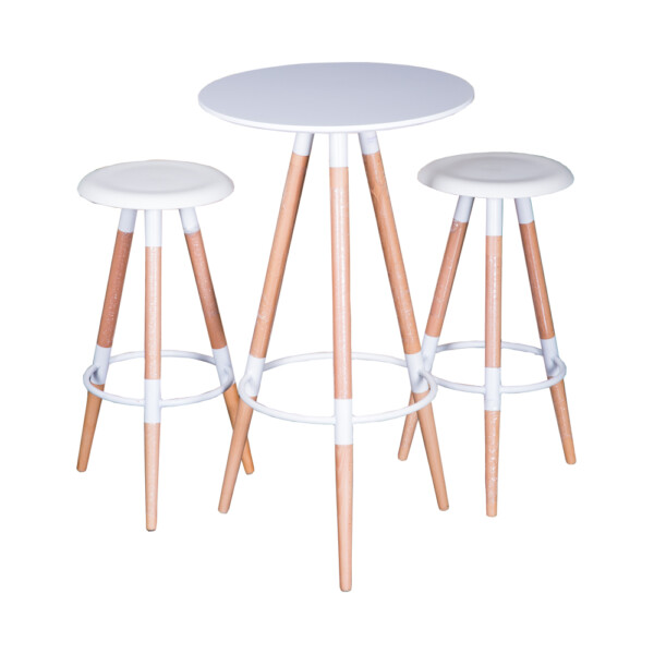 Wooden Round Bar Table (dia60cm) #218 + 2 BarStools #8087