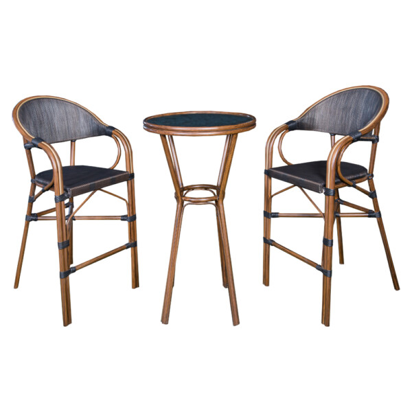 Champion: Round Bar Table (Glass Top) + 2 Bar Chairs #AS-6020H
