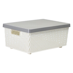 Senn Storage Basket With Lid, Cream/Soft Grey