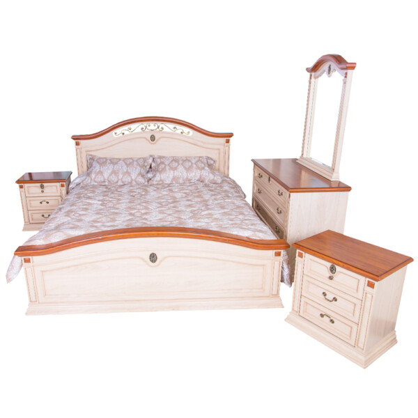 Wooden Bed (1.8M) +2 Night Stands +Dresser +Mirror #DA216
