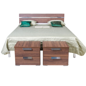 Wood Bed + 2 Night Stand, (180x200)cm, Walnut