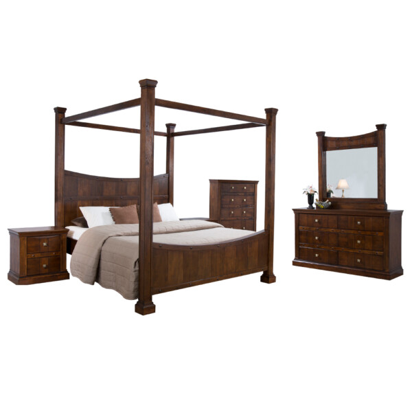 ALEXANDRIA: 4-Poster King Bed (180x200cm) + 2 Night Stands +