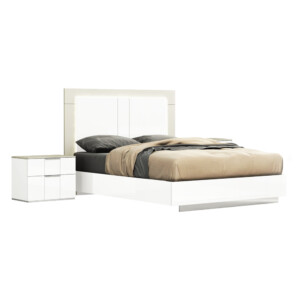 Queen Bed (153 x 203)cm + 2 Night Stands, White/Flannel Grey