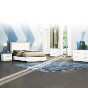 Queen Bed (153 x 203)cm + 2 Night Stands, White/Flannel Grey