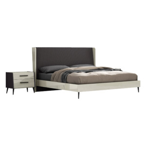 King Bed (183 x 203)cm + 2 Night Stands, Grey Lacquer/Matt Black
