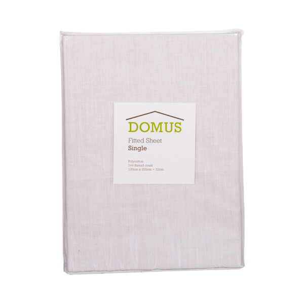 Domus: Polycotton Fitted Double Bed Sheet: 144, (150x200)cm, Natural