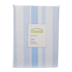 DOMUS : Flat Queen Bed Sheet,3pc 180T: Blue FA-149 Stripes