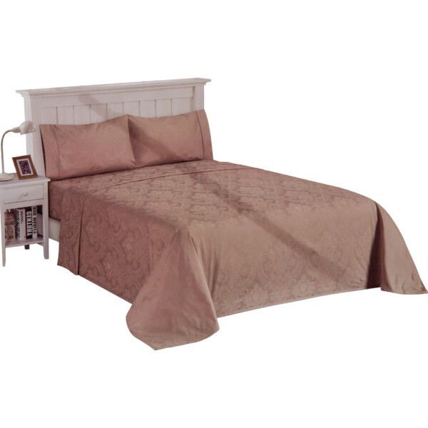 Jacquard Bedsheet: King, 4pcs Bedsheet: 300T, Brown