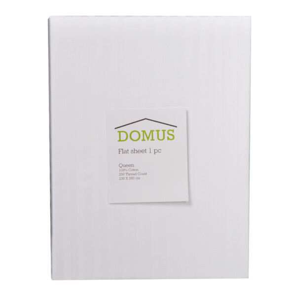 Domus: Flat Queen Bed Sheet: 1pc, 250TC-1.0 Cotton Striped: (230x260)cm, White