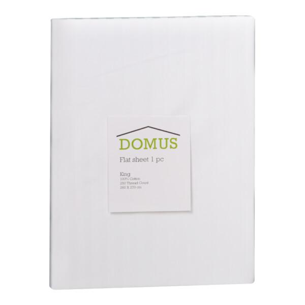 Domus: Flat King Bed Sheet: 1pc, 250TC-1.0 Cotton Striped: (270x260)cm, White