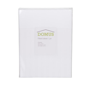 DOMUS: Fitted Queen Bed Sheet: 1pc, 250TC-1.0 Cotton Striped 180x200+30cm