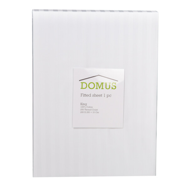 Domus: Fitted King Bed Sheet: 1pc, 250TC-1.0 Cotton Striped: (200x200+30)cm, White