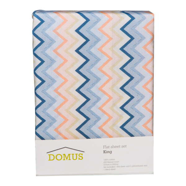 Domus: Zig Zag Pattern King Bed Sheet Set: 4pc: 2 Bed Sheets + 2 Pillow Sham