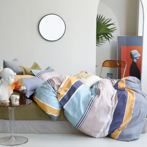 Domus: Striped King Bed Sheet Set: 4pc: 2 Bed Sheets + 2 Pillow Sham