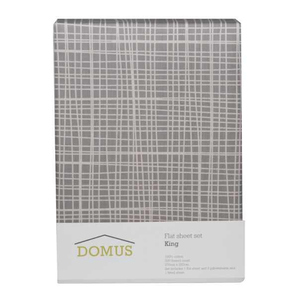 Domus: Checked King Bed Sheet Set: 4pc: 2 Bed Sheets + 2 Pillow Sham