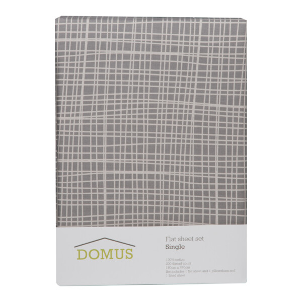 Domus: Checked Single Flat Bed Sheet Set: 3pc: 2 Bed Sheets + 1 Pillow Sham