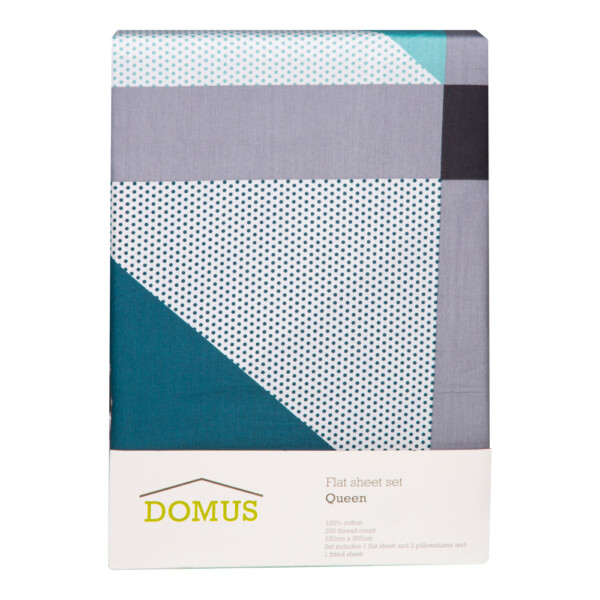 Domus: Queen Bed Sheet Set: 4pc: 2 Bed Sheets + 2 Pillow Sham, Multi Color
