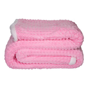 Sherpa Flannel Double Blanket; 1Pc (220x240)cm Checked Pink