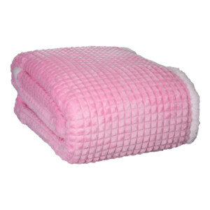 Sherpa Flannel Double Blanket; 1Pc (220x240)cm Checked Pink