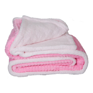 Sherpa Flannel Double Blanket; 1Pc (220x240)cm Checked Pink