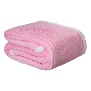 Sherpa Flannel Double Blanket; 1Pc (220x240)cm, Striped Pink