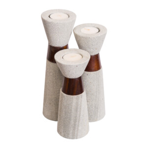 Candle Holder: Tall Stone/ Wood; 3pc Set Ref. ST-09-AN