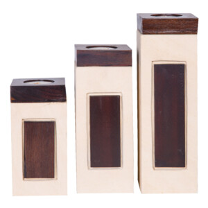 Candle Holder: Square Stone/ Wood; 3pc Set Ref. ST-10