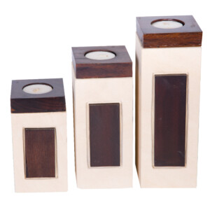 Candle Holder: Square Stone/ Wood; 3pc Set Ref. ST-10
